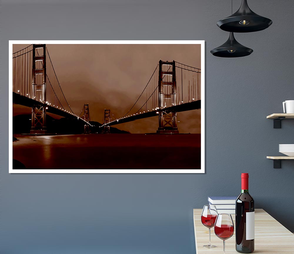 Golden Gate Bridge Twins Brown Print Poster Wall Art