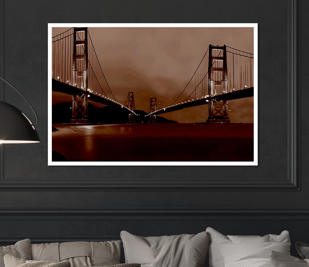 Golden Gate Bridge Twins Brown Print Poster Wall Art