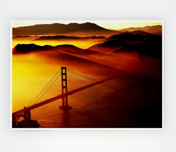 Goldon Gate Bridge Sunshine Mist Morning Print Poster Wall Art