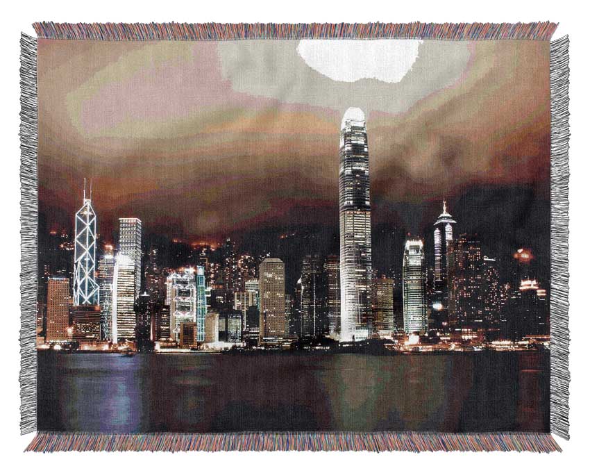 Hong Kong Harbour Brown Woven Blanket