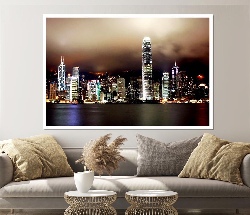 Hong Kong Harbour Brown Print Poster Wall Art