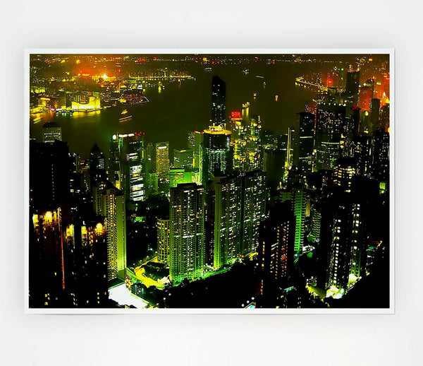 Hong Kong Bay Green Print Poster Wall Art