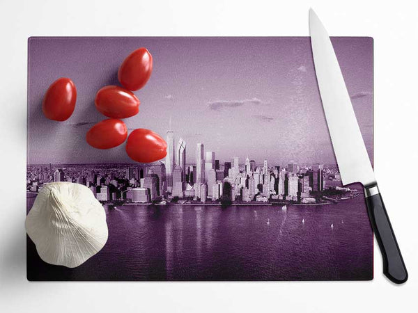 Hong Kong From Afar Purple Glass Chopping Board