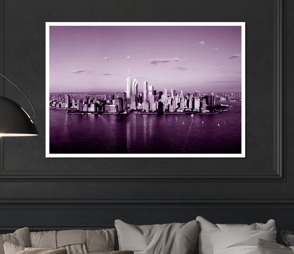 Hong Kong From Afar Purple Print Poster Wall Art