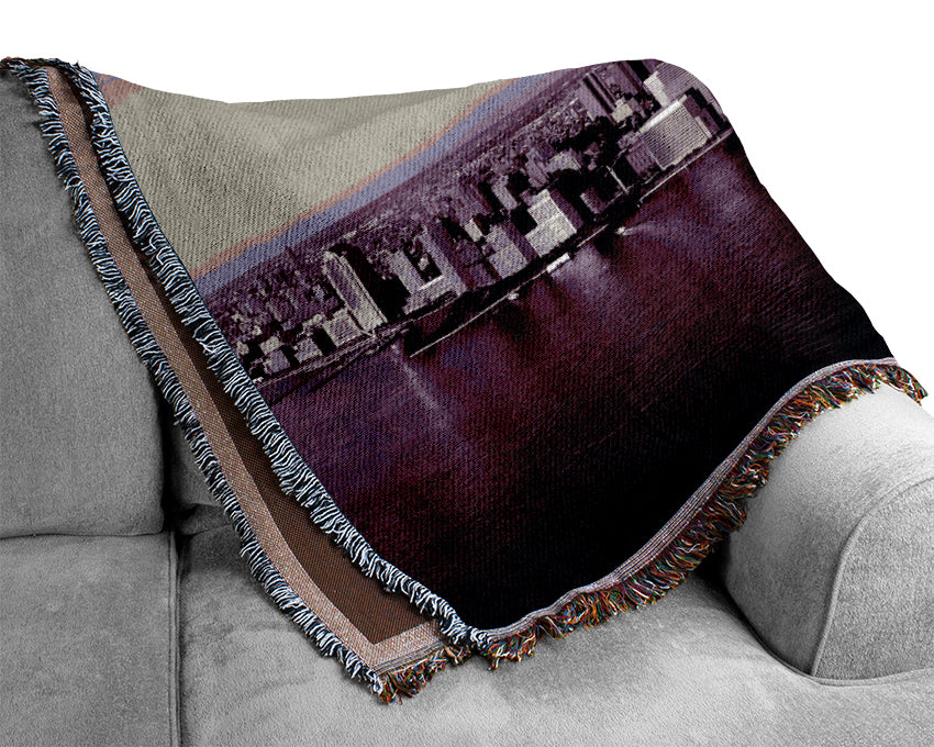 Hong Kong From Afar Purple Woven Blanket