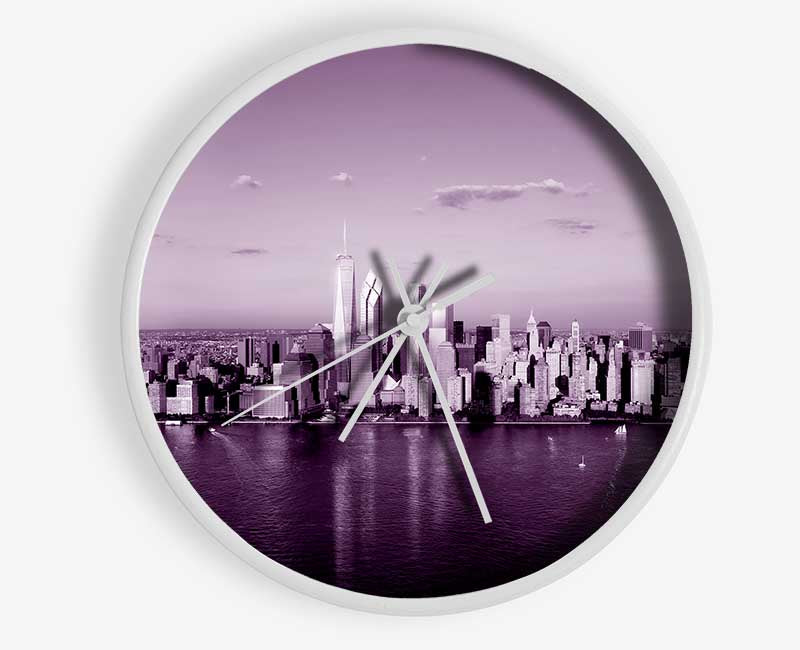 Hong Kong From Afar Purple Clock - Wallart-Direct UK