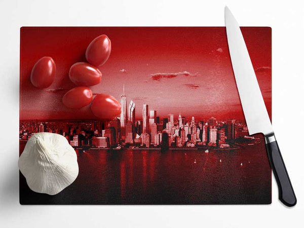 Hong Kong From Afar Red Glass Chopping Board