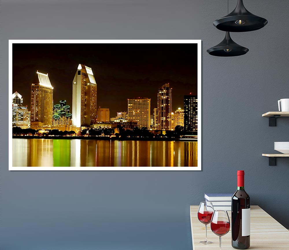 Hong Kong Golden Lights Print Poster Wall Art