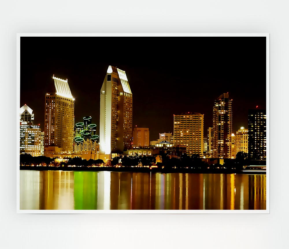 Hong Kong Golden Lights Print Poster Wall Art