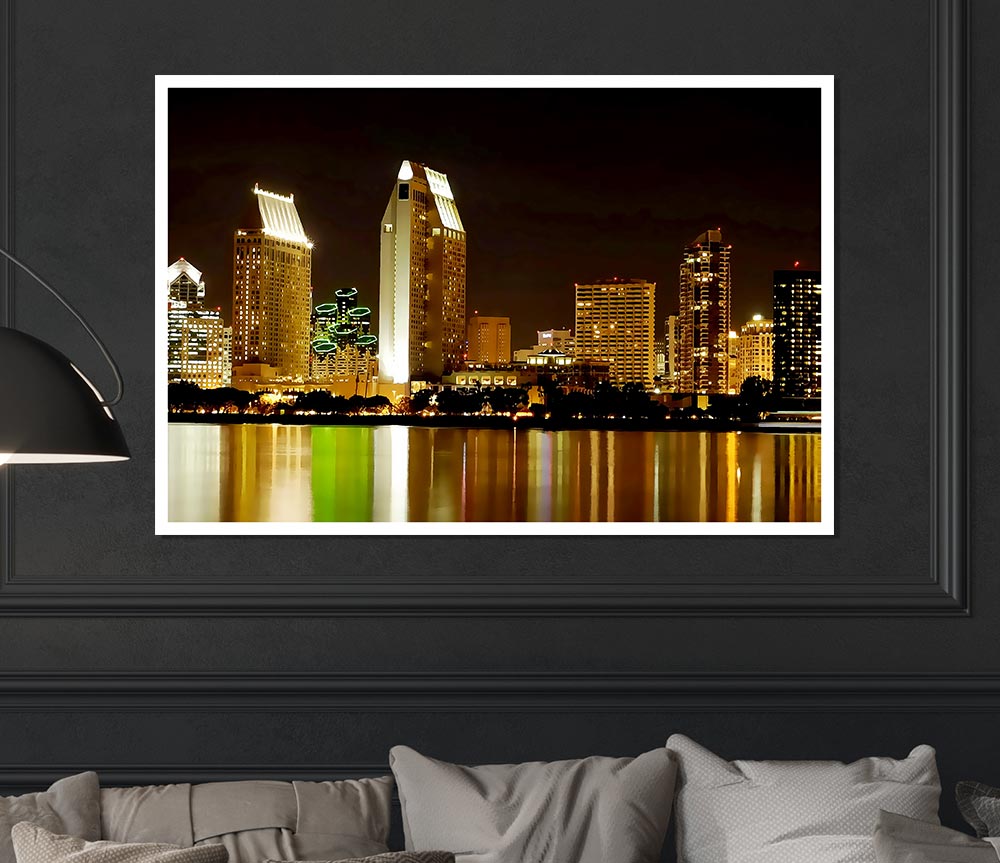 Hong Kong Golden Lights Print Poster Wall Art