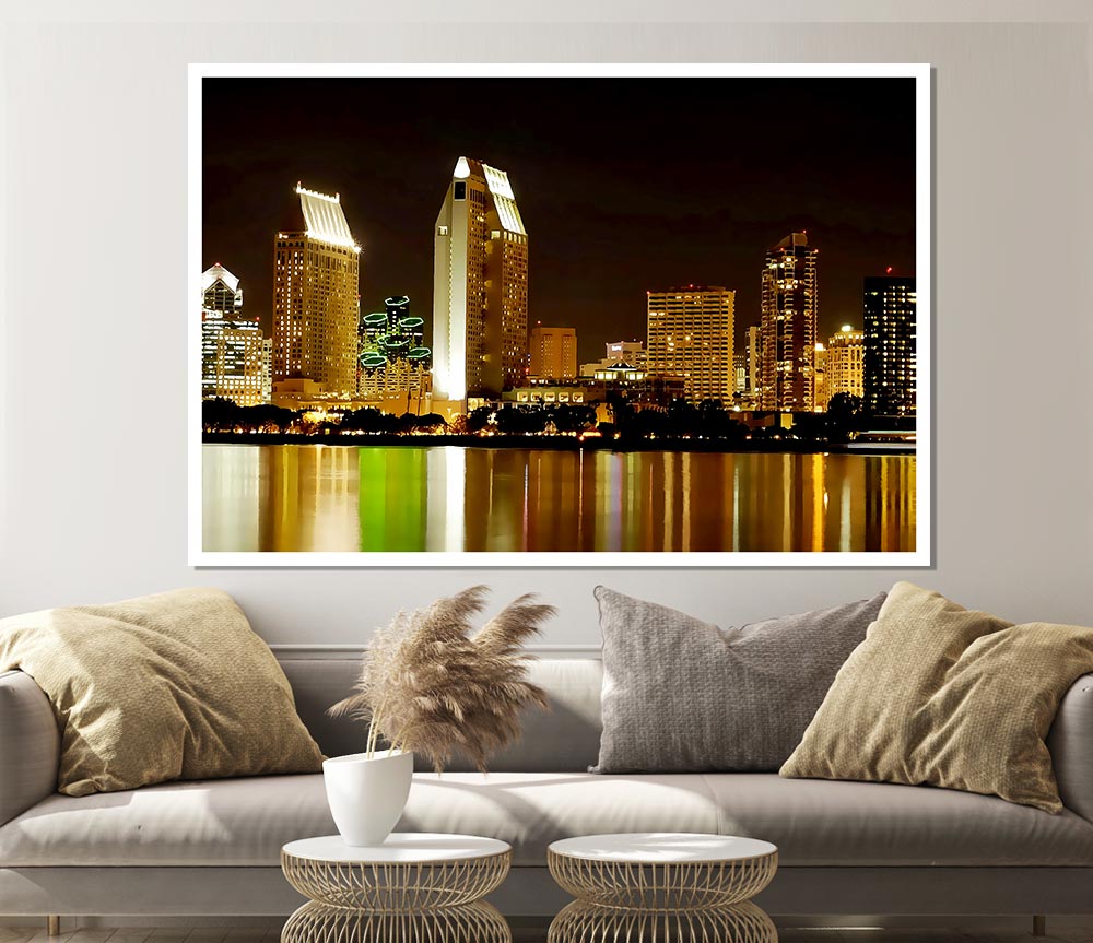 Hong Kong Golden Lights Print Poster Wall Art