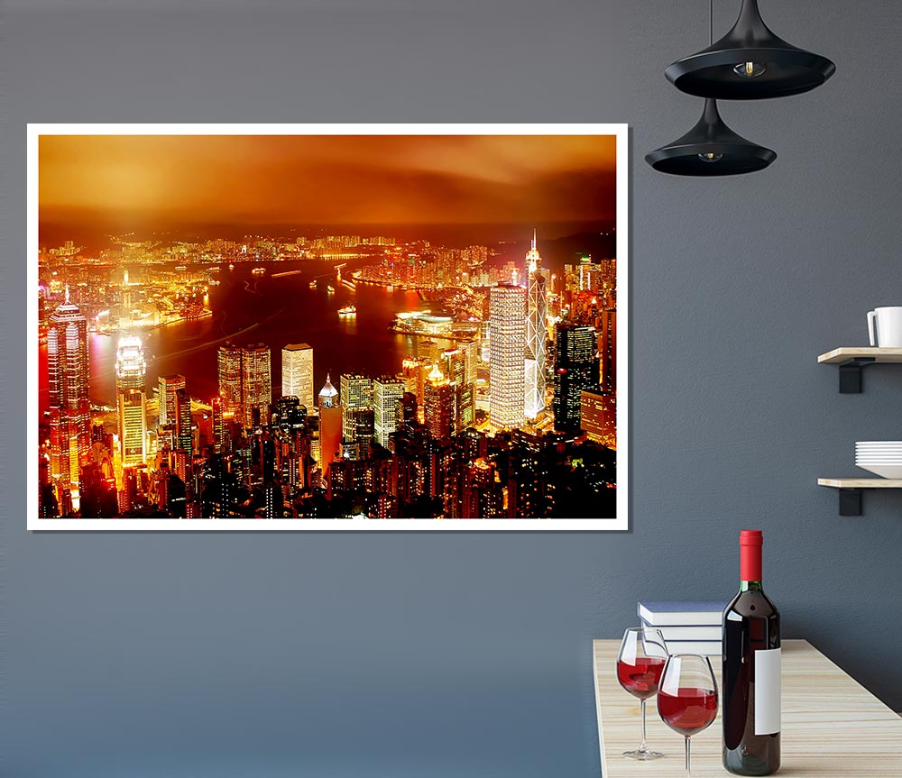 Hong Kong Harbour Nights Print Poster Wall Art