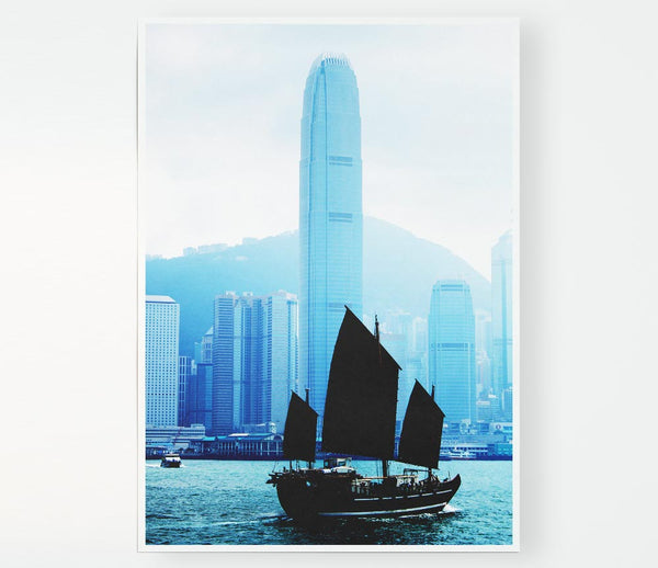 Hong Kong Harbour Morning Mist Print Poster Wall Art