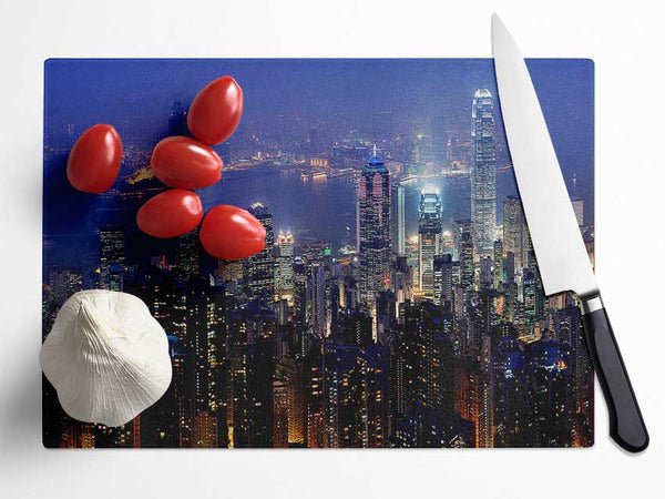 Hong Kong Harbour Night Mist Glass Chopping Board