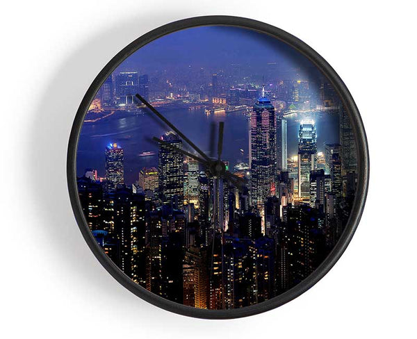 Hong Kong Harbour Night Mist Clock - Wallart-Direct UK