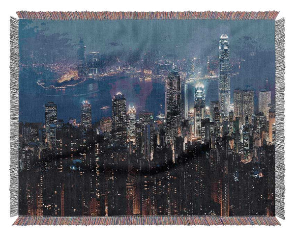 Hong Kong Harbour Night Mist Woven Blanket