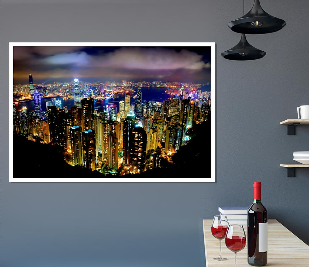 Hong Kong Night Light Print Poster Wall Art