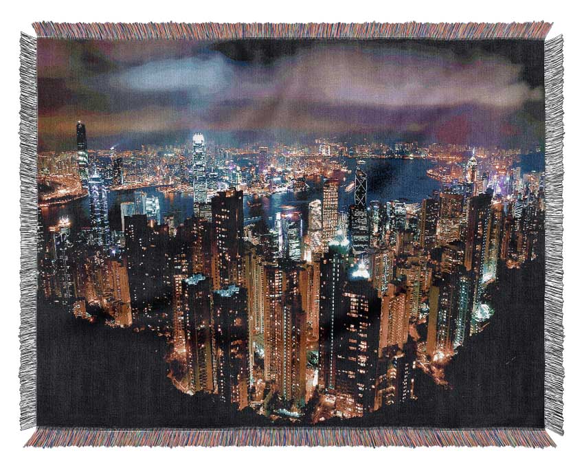 Hong Kong Night Light Woven Blanket