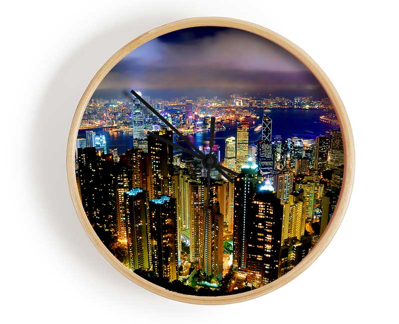 Hong Kong Night Light Clock - Wallart-Direct UK