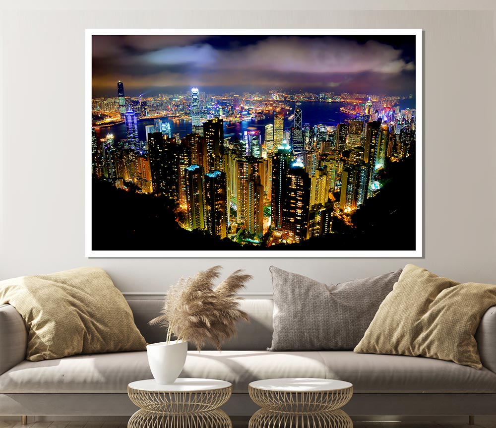 Hong Kong Night Light Print Poster Wall Art