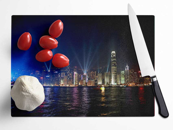 Hong Kong Strobe Light Reflections Glass Chopping Board