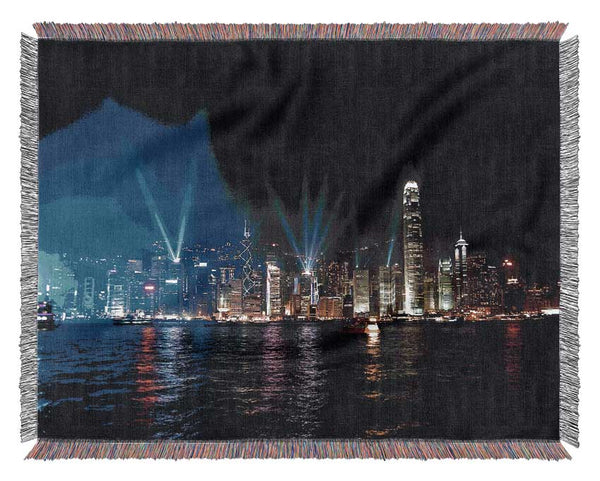 Hong Kong Strobe Light Reflections Woven Blanket