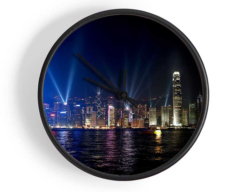 Hong Kong Strobe Light Reflections Clock - Wallart-Direct UK