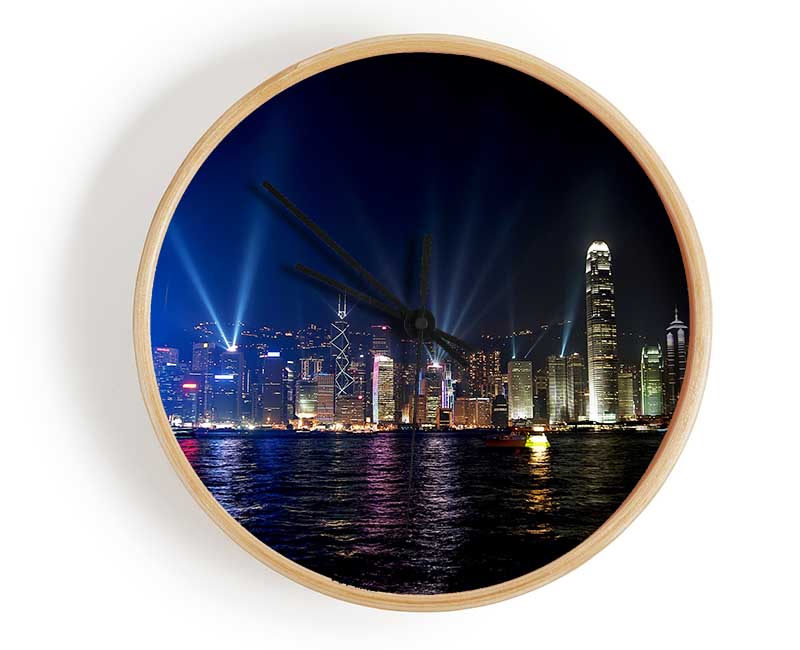 Hong Kong Strobe Light Reflections Clock - Wallart-Direct UK