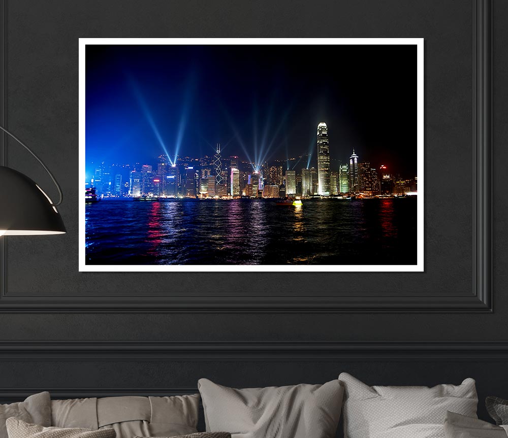 Hong Kong Strobe Light Reflections Print Poster Wall Art