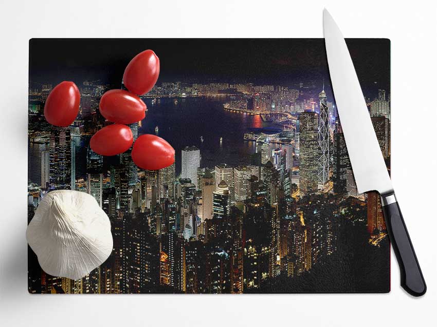 Hong Kong Waters At Night Glass Chopping Board