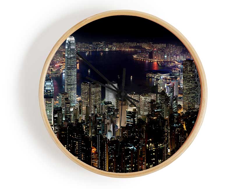 Hong Kong Waters At Night Clock - Wallart-Direct UK