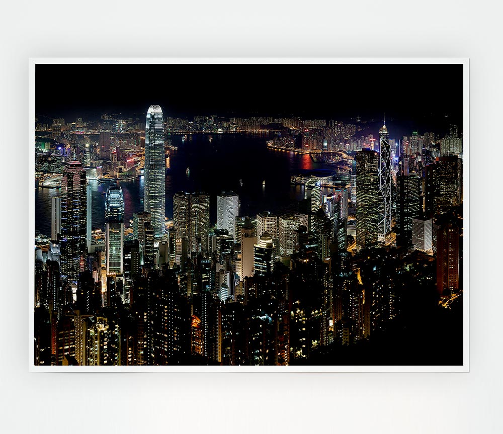 Hong Kong Waters At Night Print Poster Wall Art