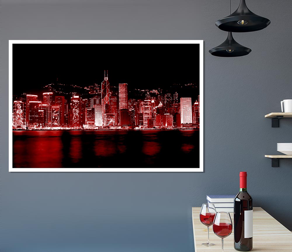 Hong Kong Waters Red Print Poster Wall Art