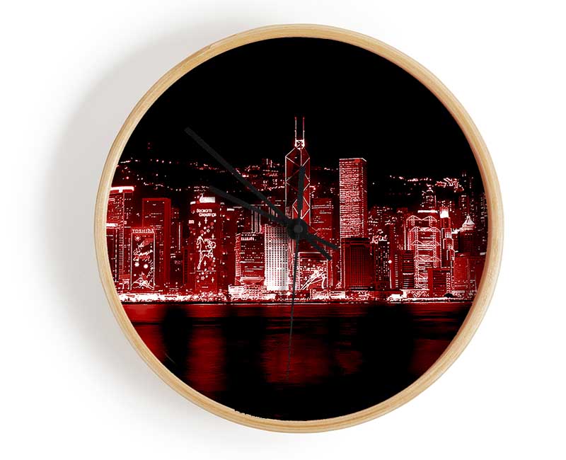 Hong Kong Waters Red Clock - Wallart-Direct UK