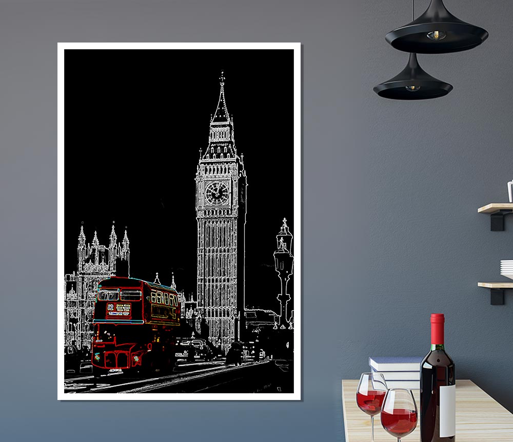 London Big Ben Red Bus Print Poster Wall Art