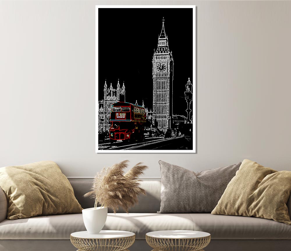 London Big Ben Red Bus Print Poster Wall Art