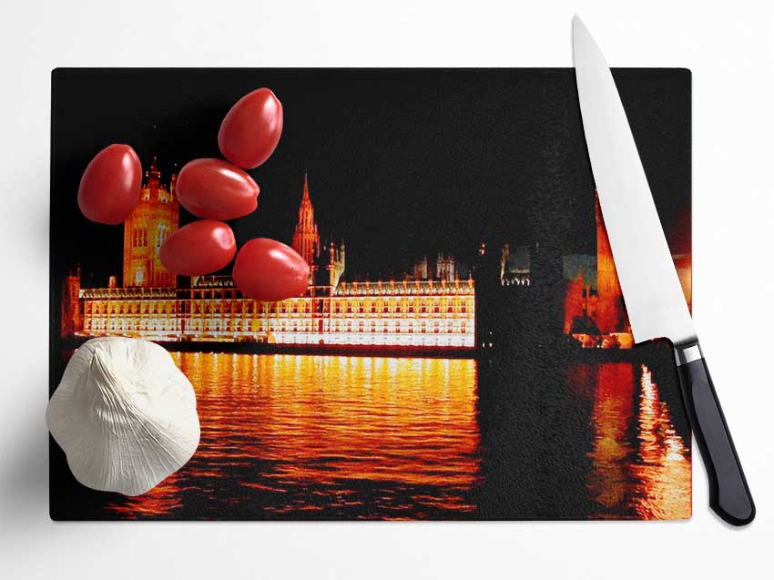 Houses Of Parliament Glow Glass Chopping Board