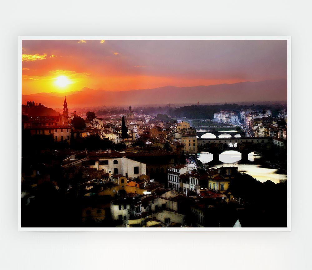 Italian Sunset Town Print Poster Wall Art