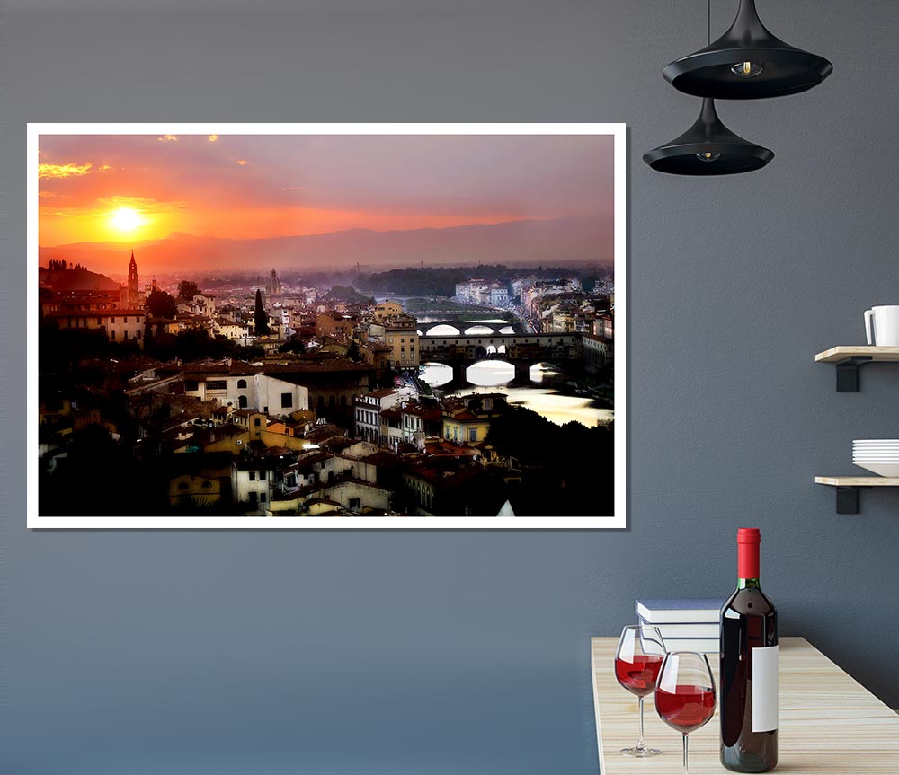 Italian Sunset Town Print Poster Wall Art