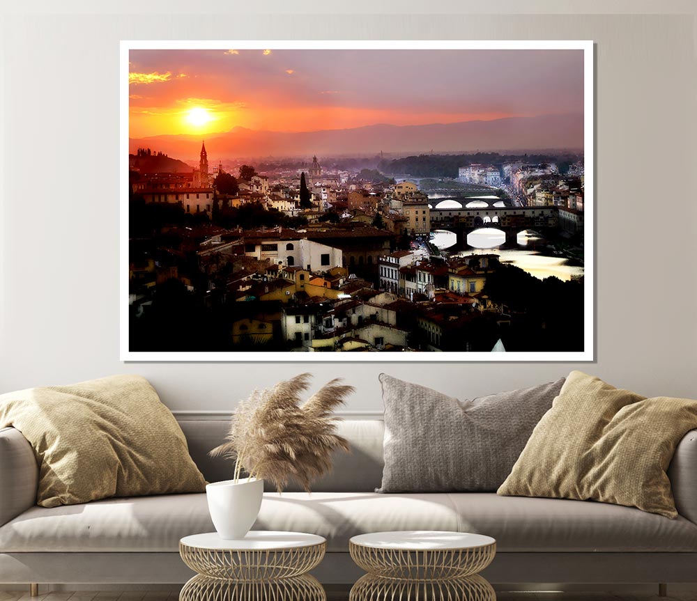 Italian Sunset Town Print Poster Wall Art