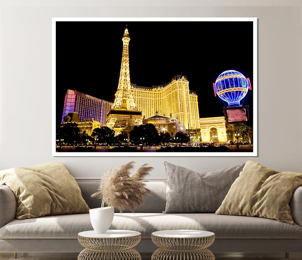 Las Vegas Golden Eiffel Tower Print Poster Wall Art