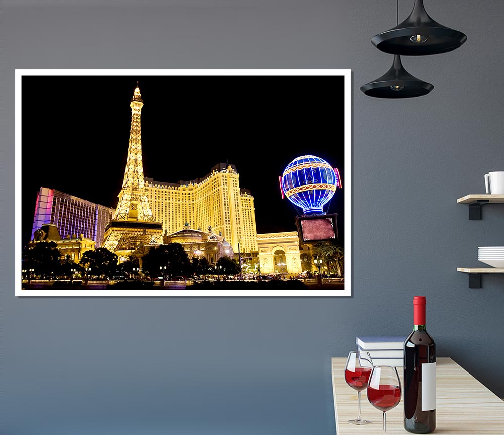 Las Vegas Golden Eiffel Tower Print Poster Wall Art