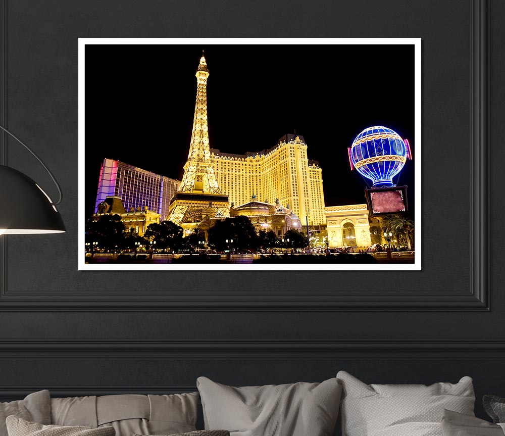 Las Vegas Golden Eiffel Tower Print Poster Wall Art