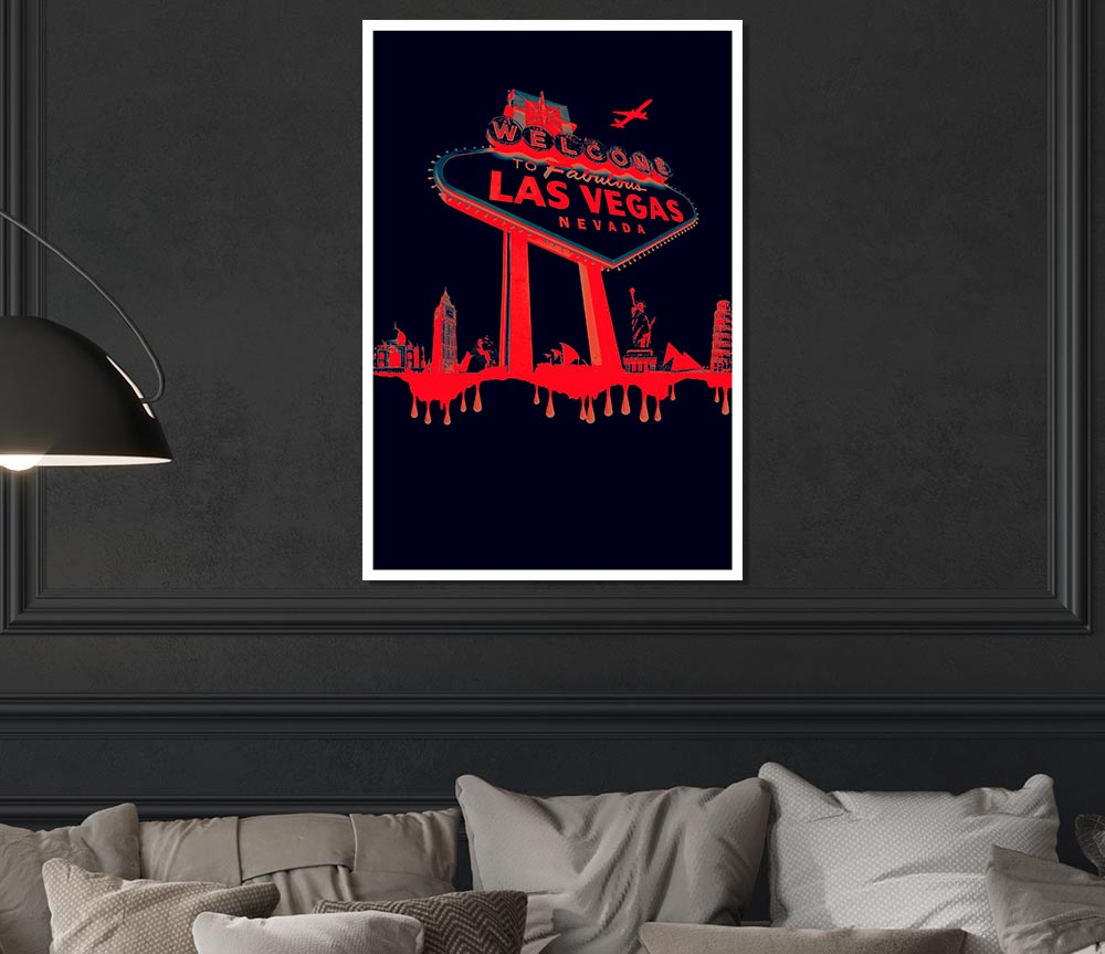 Las Vegas Sign Red Black Print Poster Wall Art