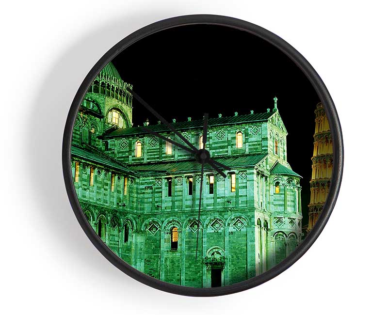 Leaning Tower Of Pisa Green Hue Clock - Wallart-Direct UK