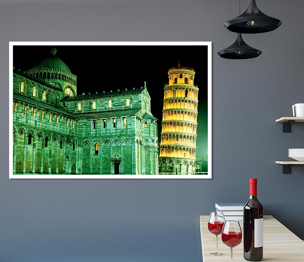 Leaning Tower Of Pisa Green Hue Print Poster Wall Art