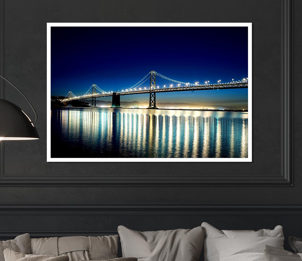 Lights Of The Night Bridge Print Poster Wall Art