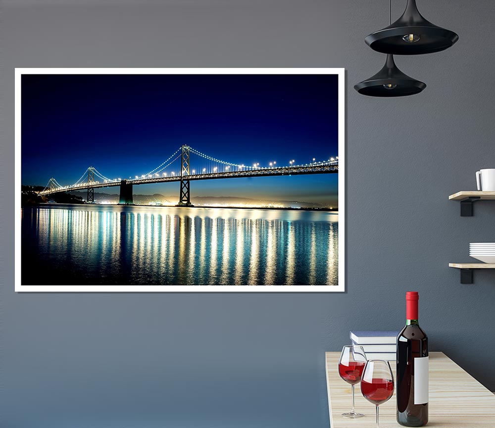 Lights Of The Night Bridge Print Poster Wall Art