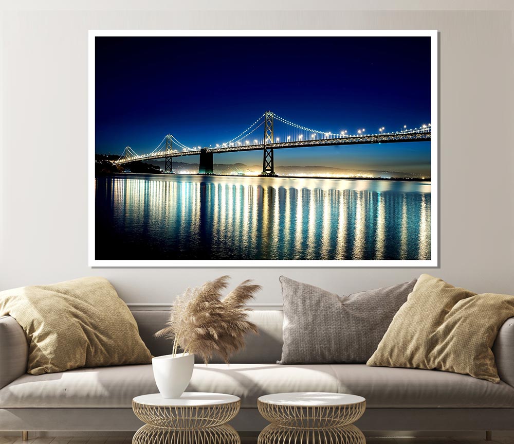 Lights Of The Night Bridge Print Poster Wall Art