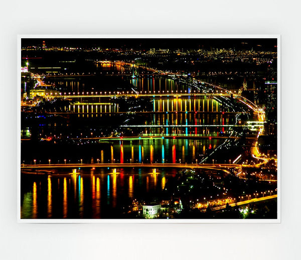 Lights At Danube Vienna Print Poster Wall Art